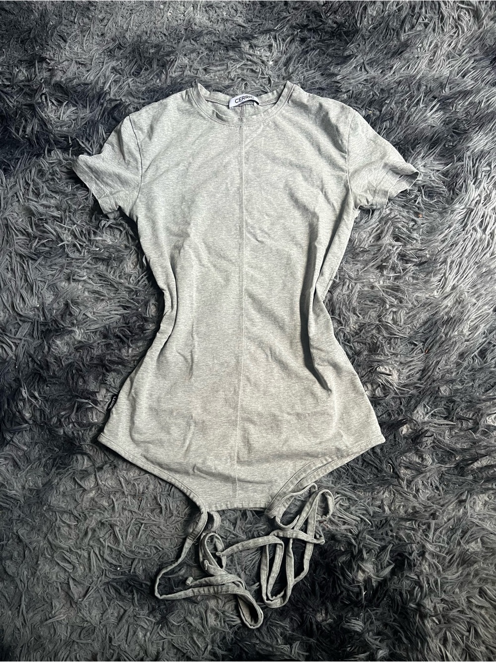 Cushnie Light Gray Short Sleeve Bodysuit with Hem Ties